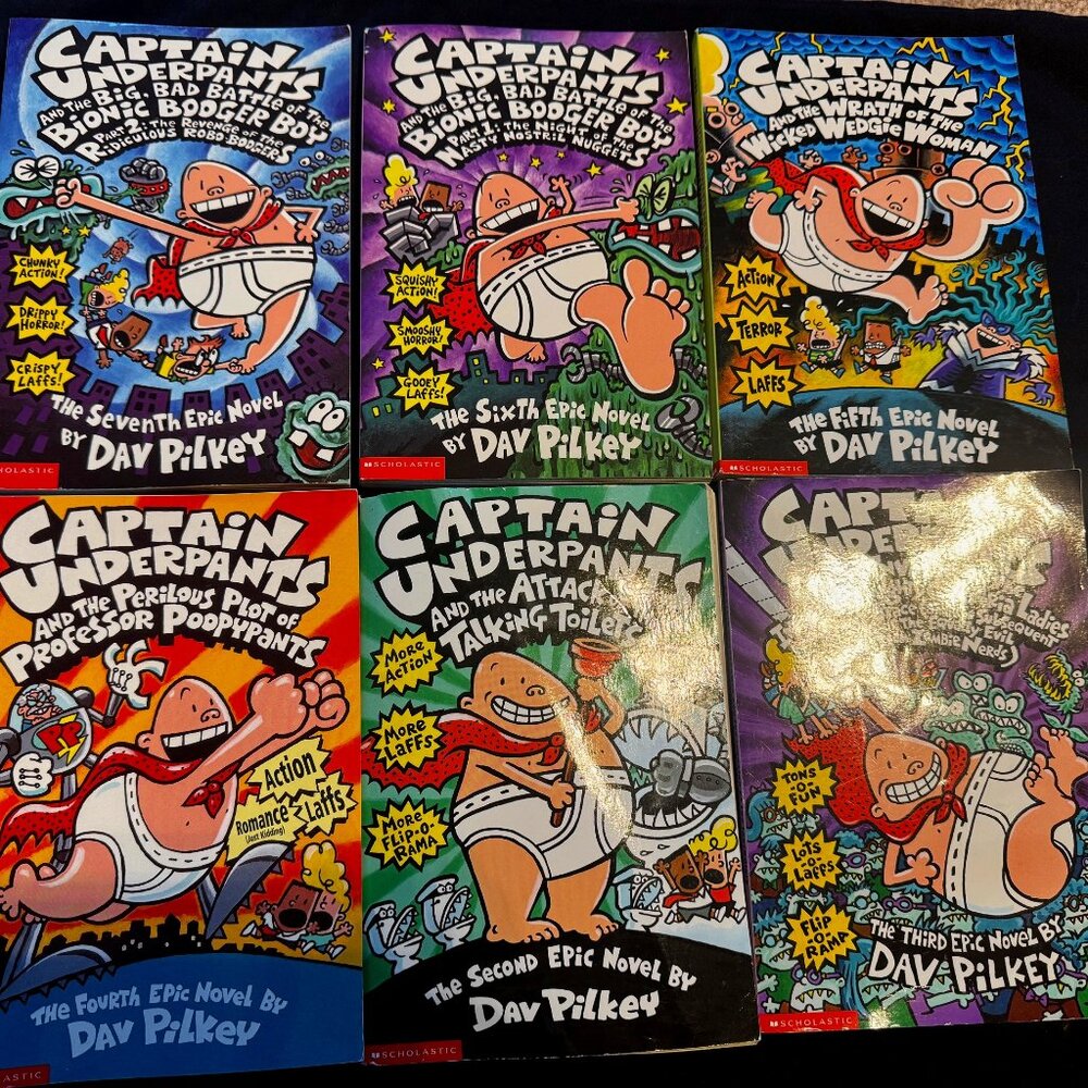 CAPTAIN UNDERPANTS CHP BOOKS FOR YOUNG READERS  SET OF 6 CIRCA 2000'S #'S 2-7